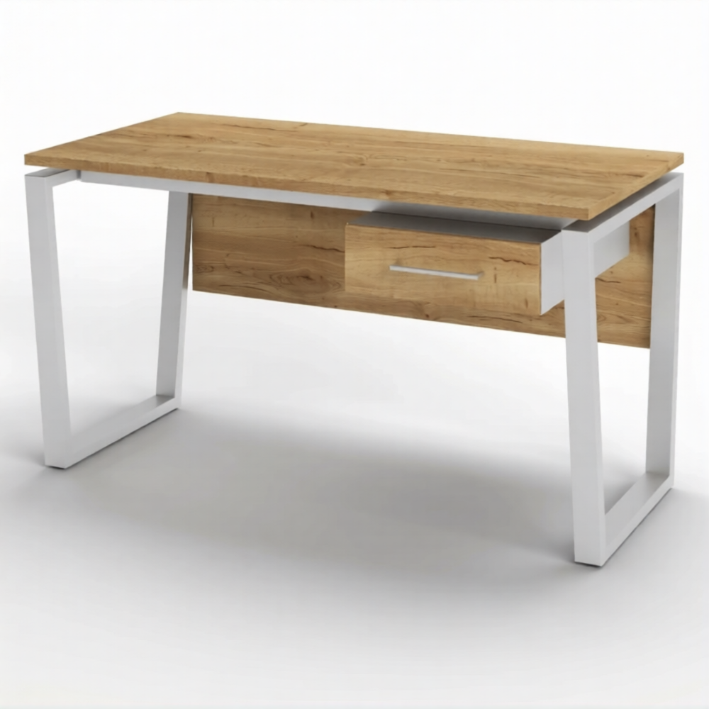 Стол рабочий 1 ящик СрТ-21 (тип 3) (1600х800х750) (столешница ЛДСП дуб вотан, каркас серый)