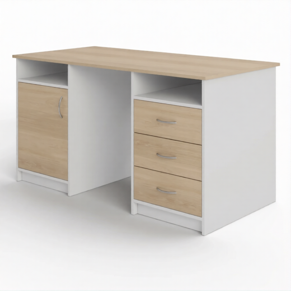 Стол рабочий СрТ-14 (1600х600х750) с двумя тумбами (корпус ЛДСП белый, столешница ЛДСП дуб сонома)