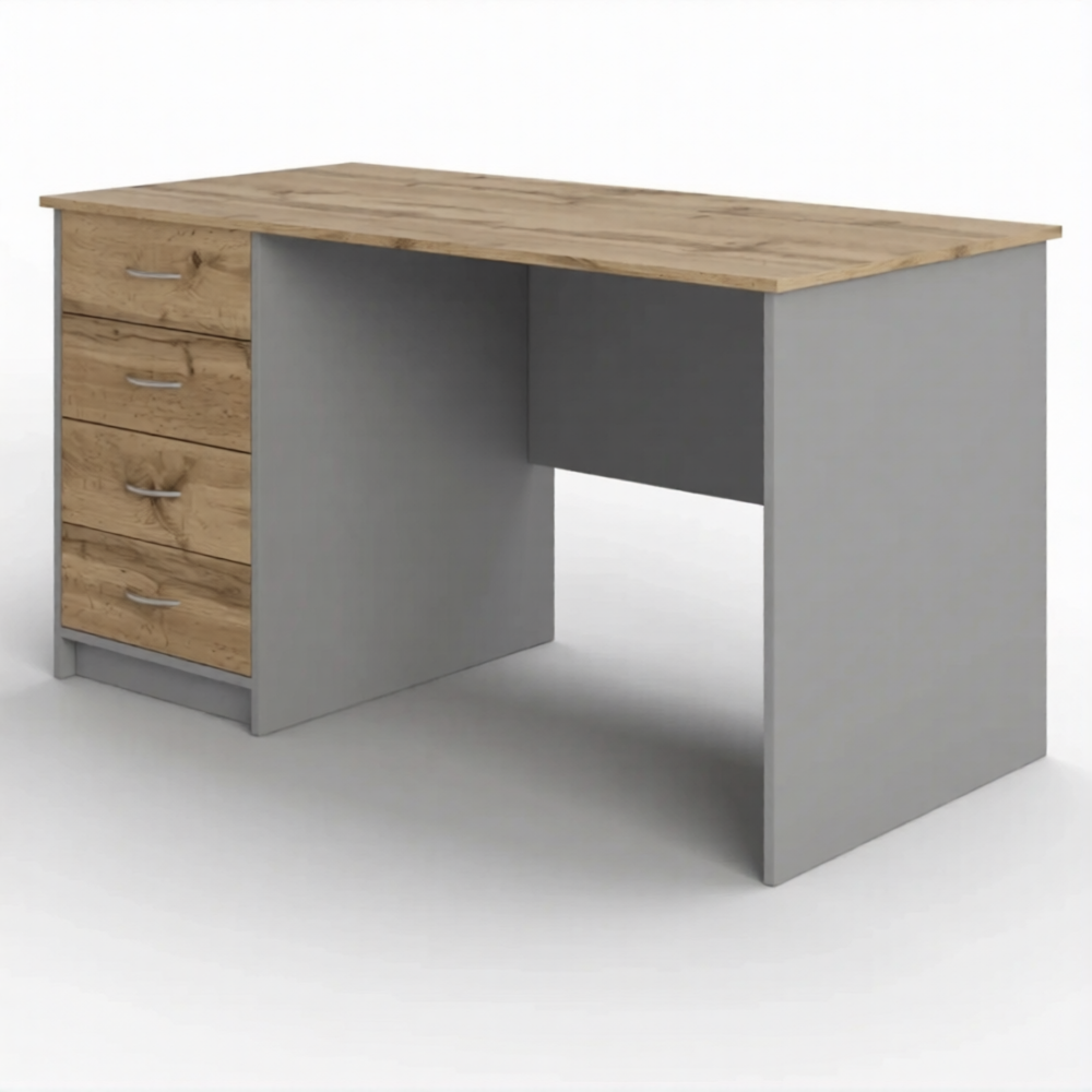 Стол рабочий СрТ-15 (1600х700х750) с тумбой (корпус ЛДСП серый, столешница ЛДСП дуб вотан)