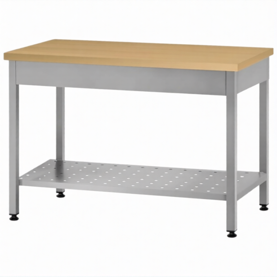 Стол кондитерский СПРп 860х1500х700 «Profi Inox», на 6-ти ногах, бук/40 (полка перфорация)
