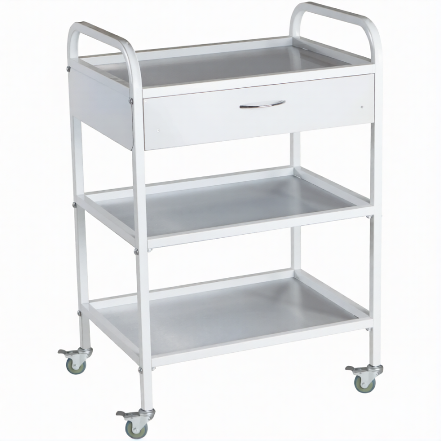 Стол медицинский инструментальный СМИ-03-01 (полки нерж., колёса серая резина)