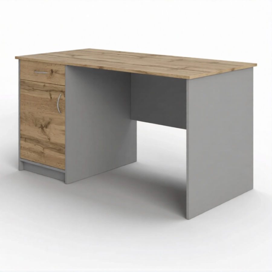 Стол рабочий СрТ-12 (1200х600х750) с тумбой (корпус ЛДСП серый, столешница ЛДСП дуб вотан)