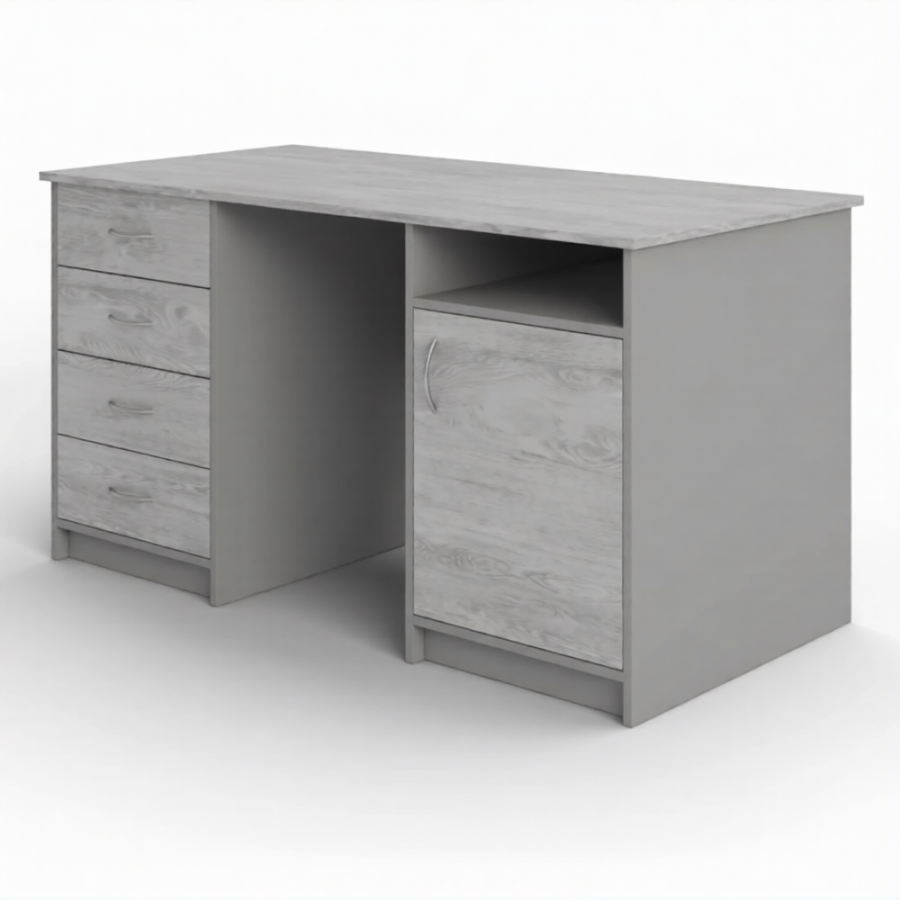 Стол рабочий СрТ-16 (1600х700х750) с двумя тумбами (корпус ЛДСП серый, столеш. ЛДСП дуб канадский)