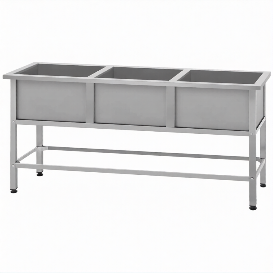 Ванна моечная ВМСн 530/3  3 м/о 430х430х300 (полка 3 отв. борт; ножка проф. тр. 40х40)