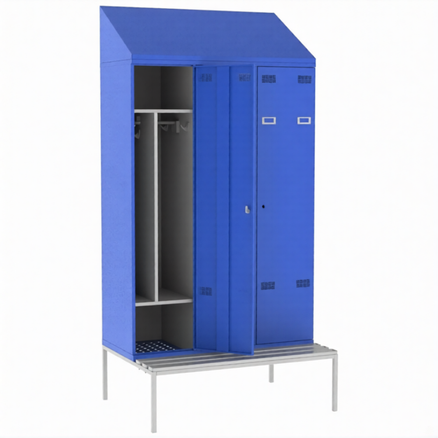Шкаф для одежды металлический ШРВ-П-1200 на подставке со скамьей