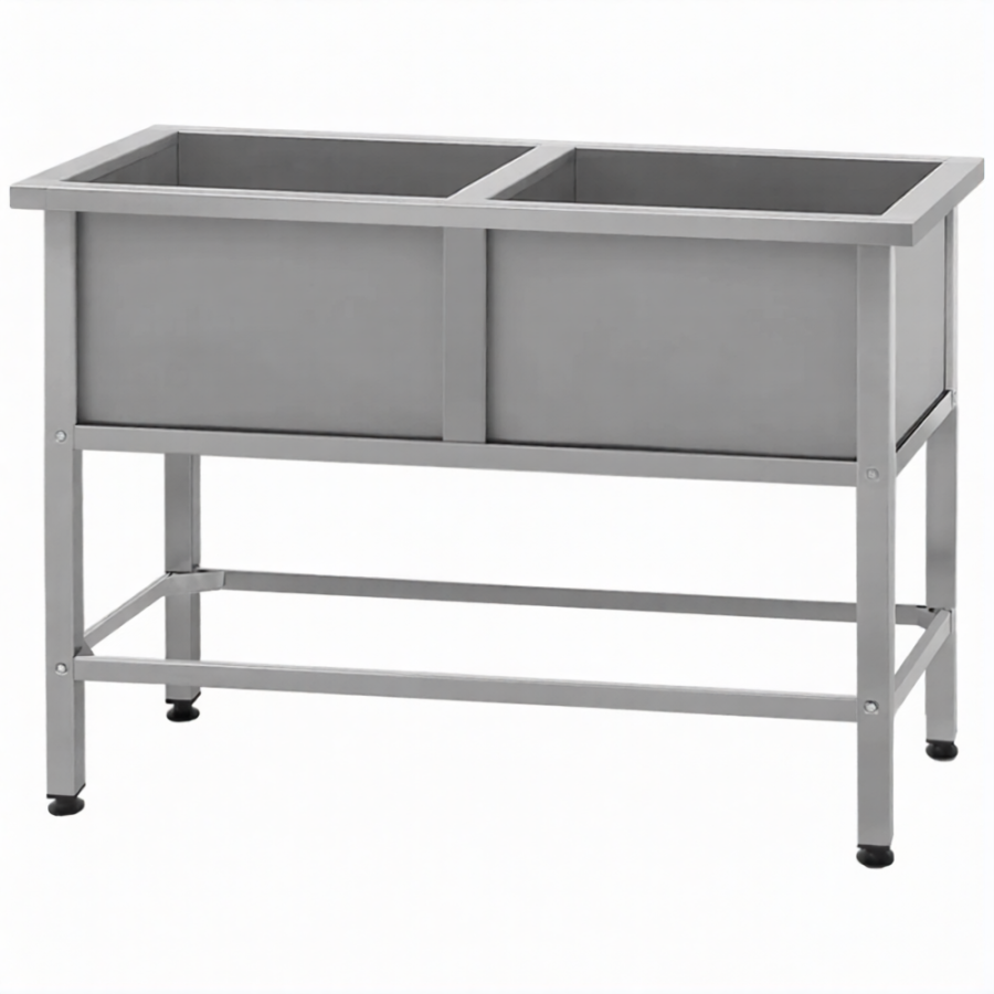 Ванна моечная ВМСн 700/2  2 м/о 600х600х350 (полка 2 отв. борт; ножка проф. тр. 40х40)